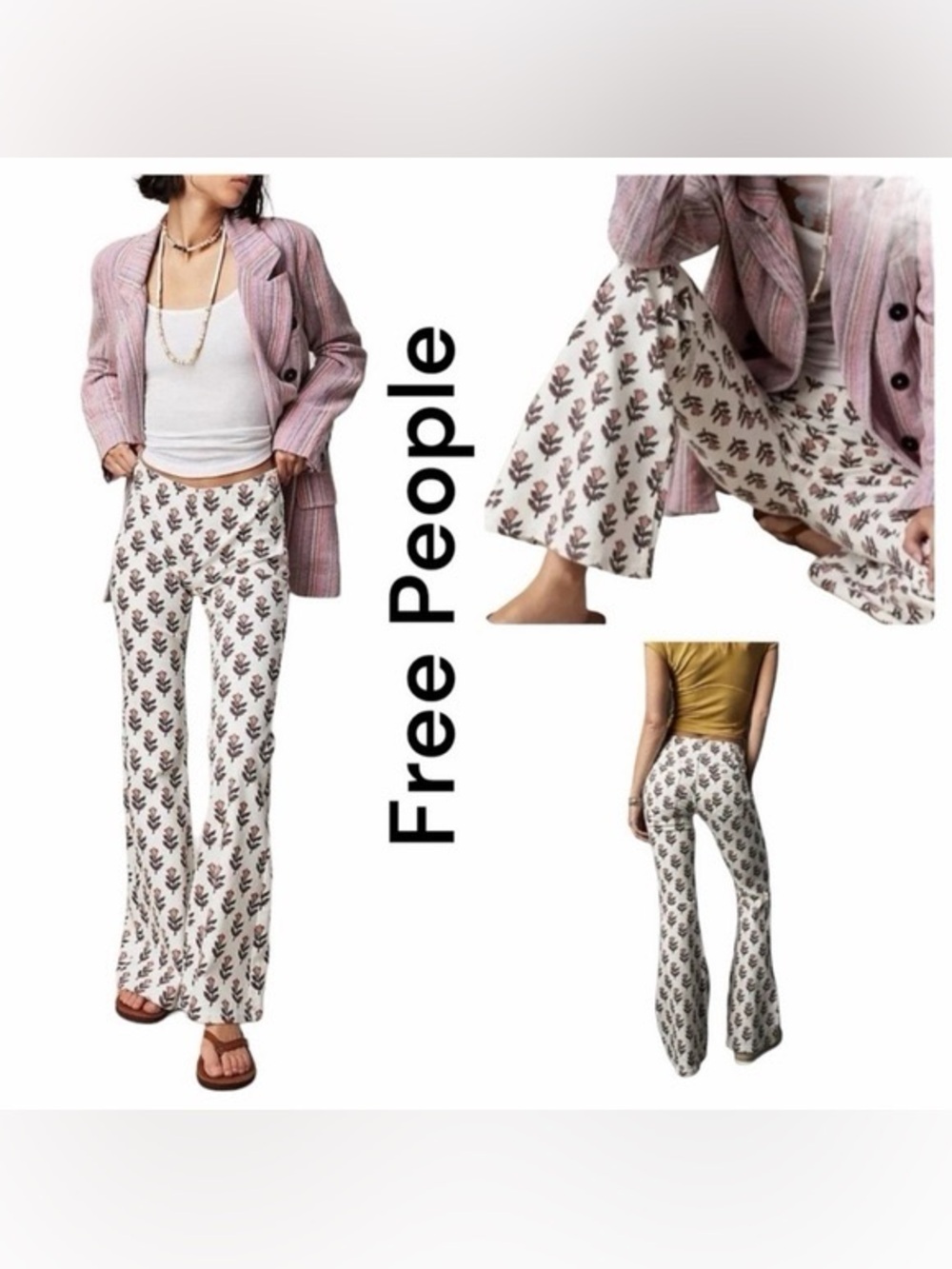 We The Free People Penny Pink Floral Pull On Print Flare Pants Size 25